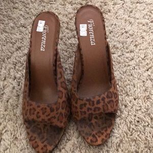 Animal Brown Print Open Toes Mules 3 inches heels